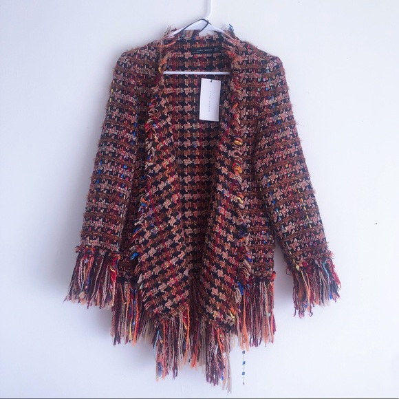 NWT Zara Rainbow Tweed Sweater Jacket with Fringe sz XS - Picture 2 of 10
